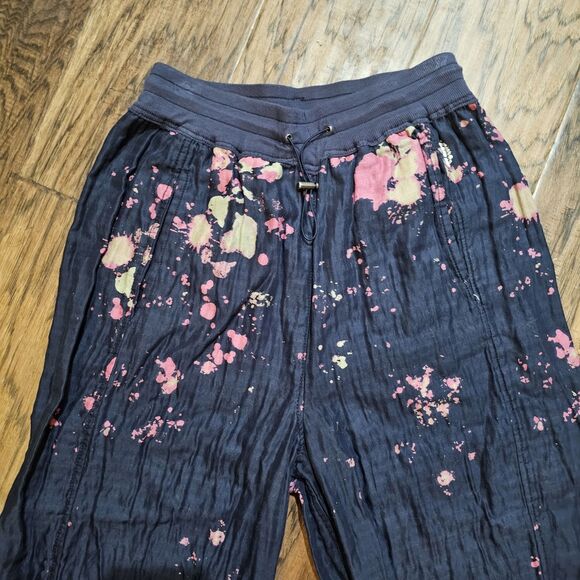Free People Movement Day Trippin Blue Splatter Wide Leg Pants Cotton Medium M - Picture 4 of 8
